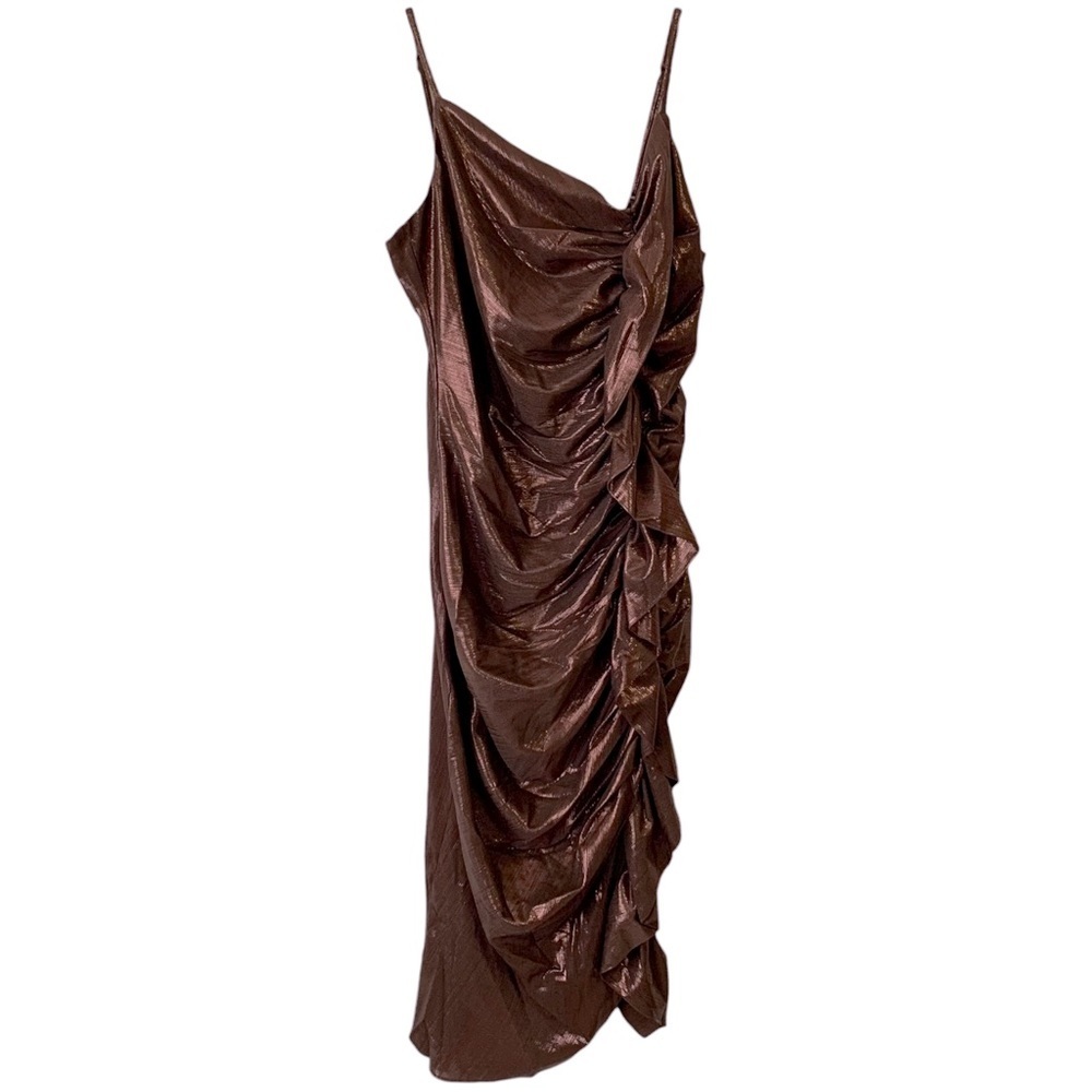 Ina | Medium | Women's Bronze Asymmetrical Spaghetti Strap Women’s Party Dress